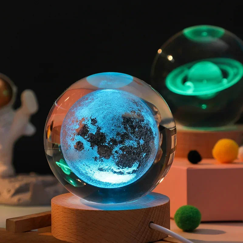 Night Light LED Crystal Ball Table Lamp 3D Moon Planet Galaxy Astronaut Room Decoration for Home Table Lamp Party Holiday Gift