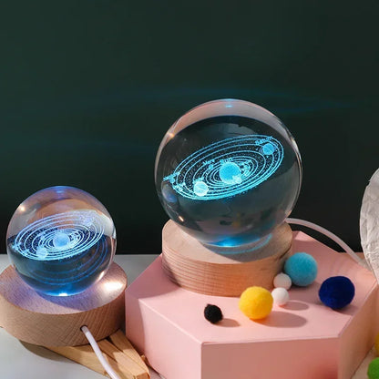 Night Light LED Crystal Ball Table Lamp 3D Moon Planet Galaxy Astronaut Room Decoration for Home Table Lamp Party Holiday Gift