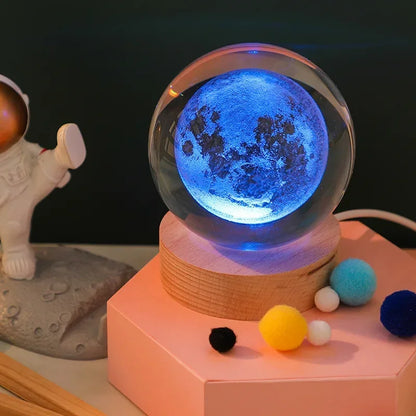 Night Light LED Crystal Ball Table Lamp 3D Moon Planet Galaxy Astronaut Room Decoration for Home Table Lamp Party Holiday Gift